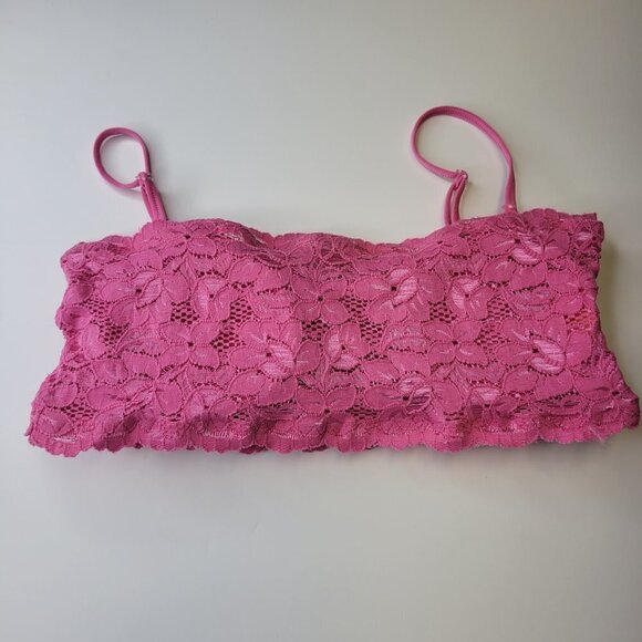 Sexy Pink Bralette Crop Top Lace Bandeau Adjustable Straps Removable Pads - NEW - Picture 9 of 10